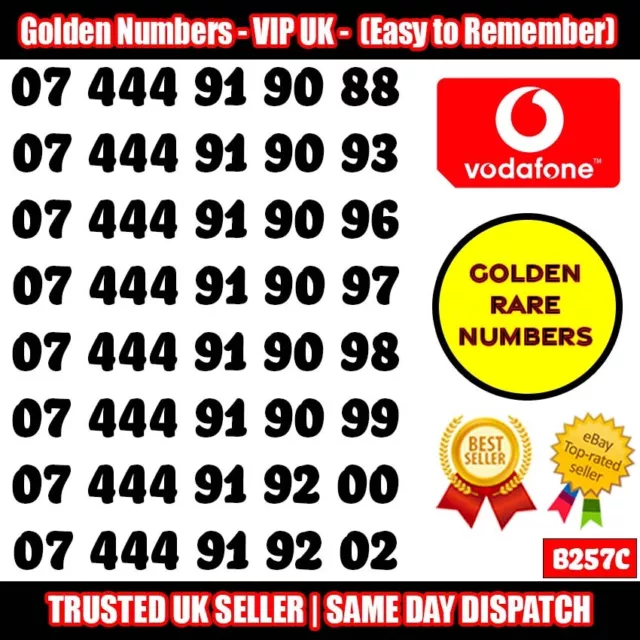 Golden Number VIP UK SIM - Easy to Remember & Memorise Numbers LOT - B257C