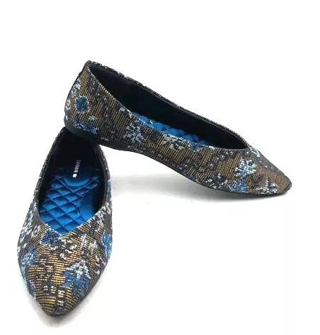 Women's BLUE/GOLD Birdies Goldfinch Polyester Flats - Size 8