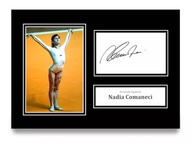 Nadia Comaneci Signed A4 Photo Autograph Card Olympics Gift Display + COA