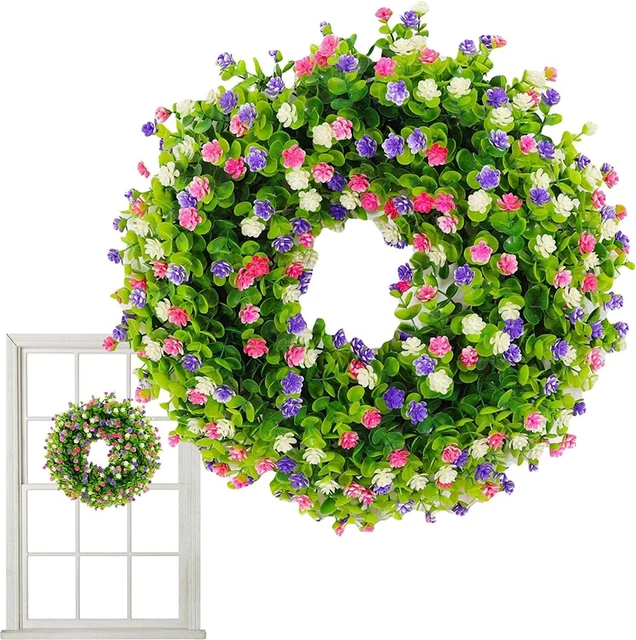 Artificial Spring Wreath Flower 19.6inch Front Door, Home/Window/Wall