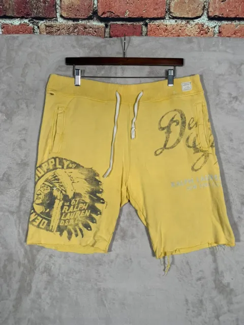 Ralph Lauren Denim & Supply Sweat Shorts Mens Size Medium Yellow Indian Graphic