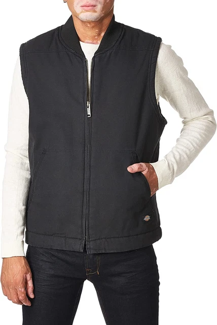 Dickies Mens Relaxed Fit Sherpa Lined Duck Vest 3XL Rinsed Black