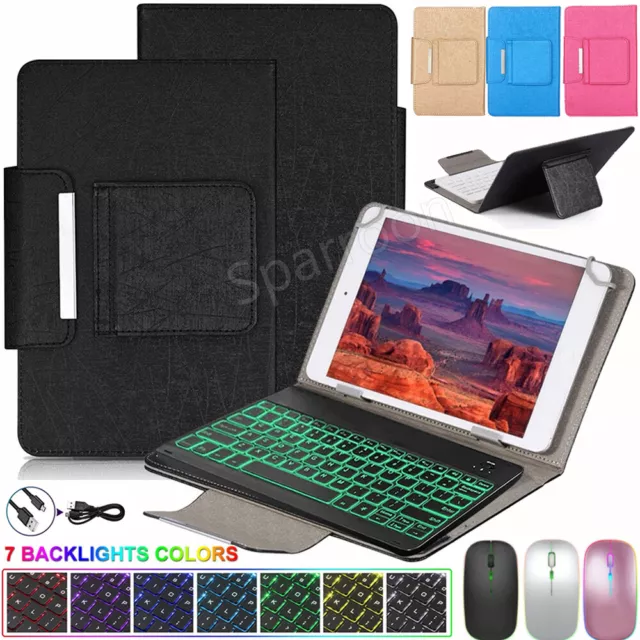 For Samsung Galaxy Tab A/A7/A8/A9+ 9.7-11 inch Backlit Keyboard Mouse Case Stand