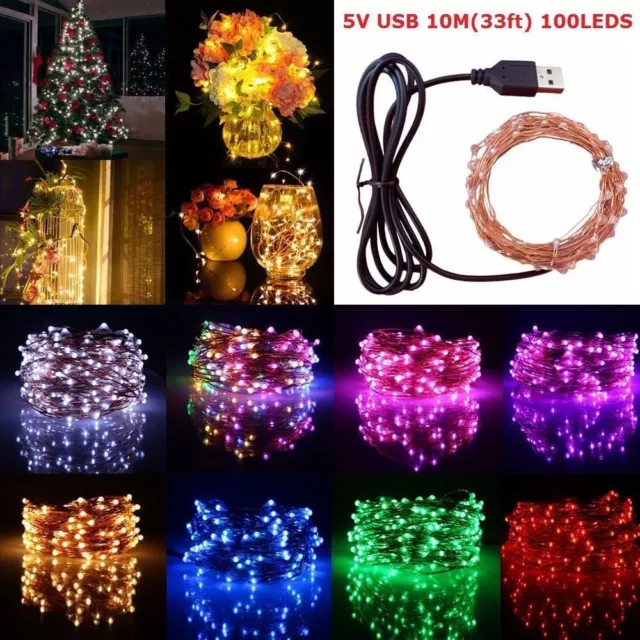 USB 5M/10M/ 50/100 LED Copper Wire String light Indoor Outdoor Decor Fairy Light