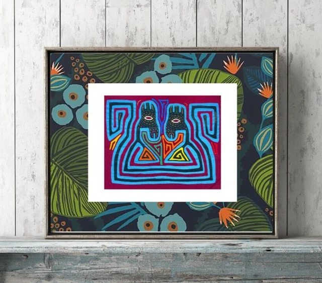 Bohemian animal quilt wall hanging décor Panama mola, Aesthetic small nature art