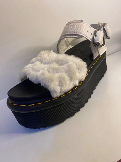 Size 7usl/5UK - Dr Martens Voss Quad Fluffy Faux Fur Heart White Nappa Sandals m