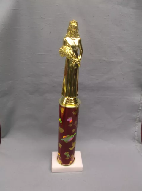 female trophy award queen topper red cupid heart column marble white base