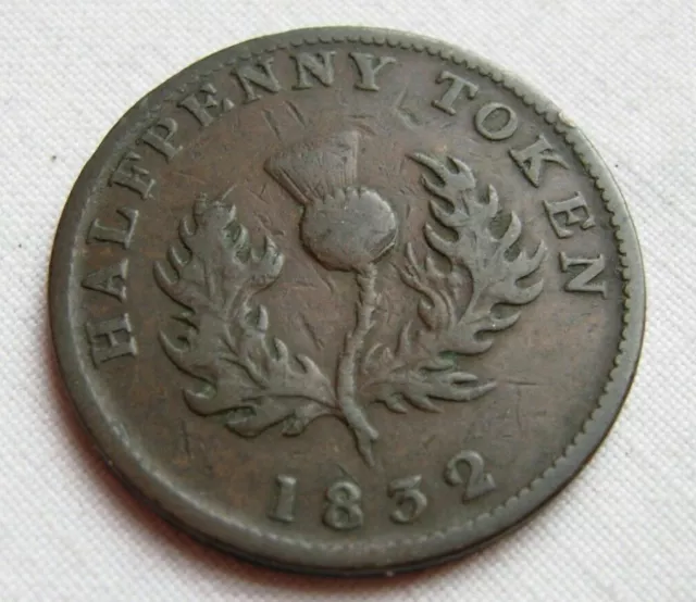 1832 Province of Nova Scotia Halfpenny token William IV thistle