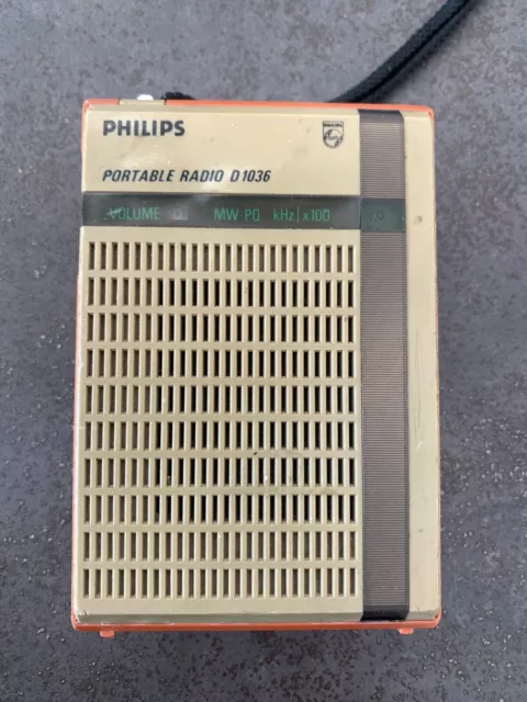 Radio Vintage Portable Philips D1036 01L Tested Orange Seventies Design