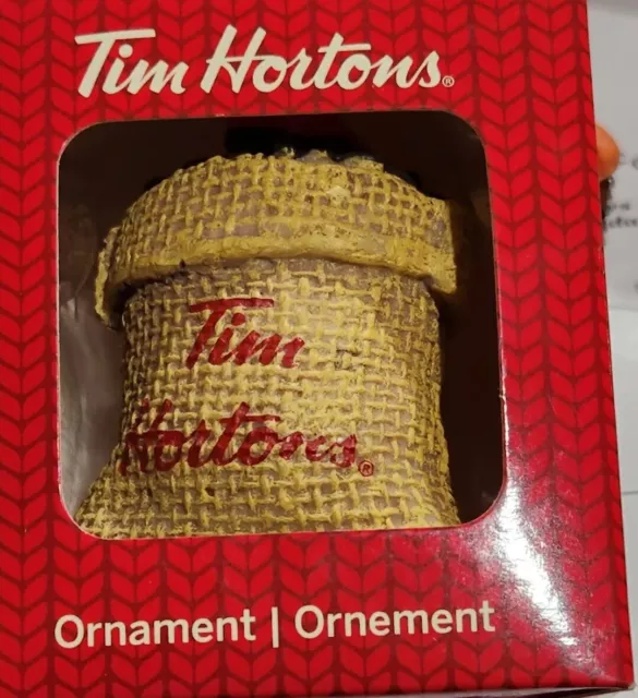 Tim Hortons 2016 Coffee Beans Bag Christmas Ornament Warm Wishes NIB