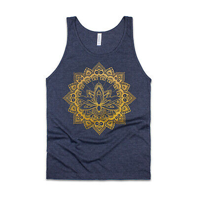 LOTUS Mandala Canotta fiori tattoo Art Indiano oro stampato T-shirt Canotta Da Uomo Donna