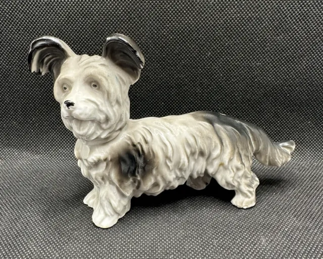Vintage Porcelain Grey Skye Terrier Dog Figurine 3.75" Tall