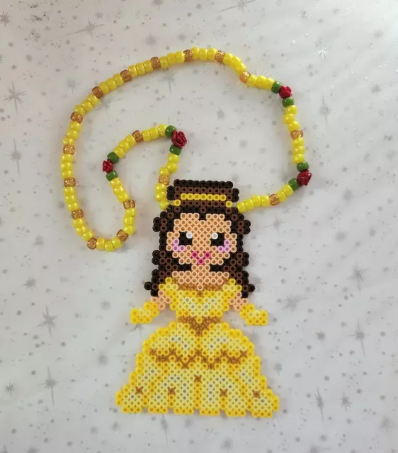 Perler Beads Disney Princess Belle w/ Rose Keychain