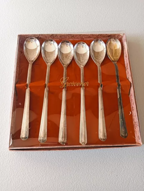 Set 6 Vintage GROSVENOR DELPHIC Desert SPOONS In Box EPNS A1 Quality