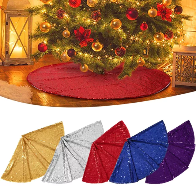 Glitter Sequins Christmas Tree Skirt Decor Base Floor Home Mat Xmas Ornament AU