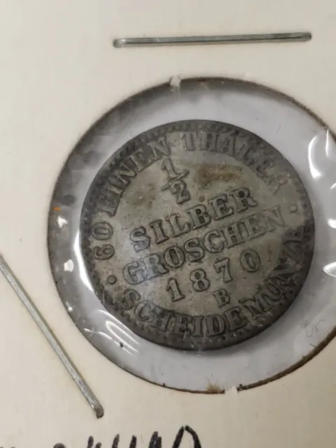 1870 B German State 1/2 Silver Groschen