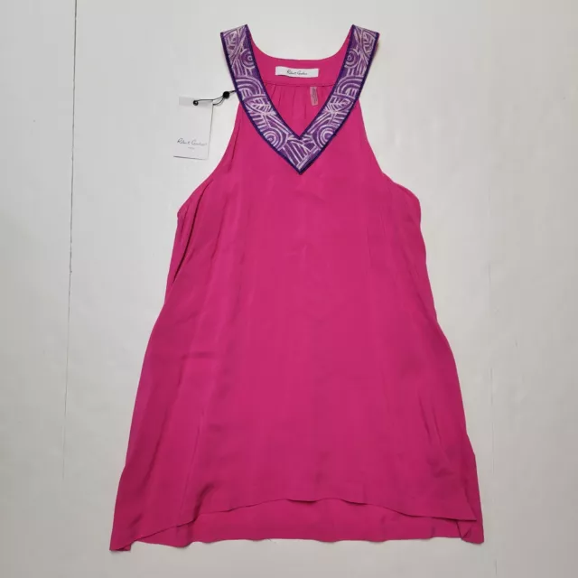 New $198 Robert Graham OLIVIA Halter Tank Top Women's SMALL Bead Collar Magenta