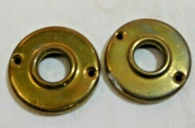 Antique ~ Salvage ~  Pair Steel Door Rosettes Brass Plated ~ some paint  ~ #3232