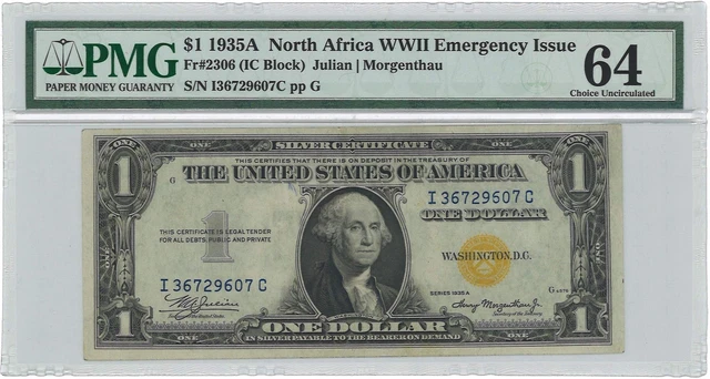 1935A $1 North Africa WWII Emergency Issue Fr#2306 PMG Ch UNC 64 EPQ