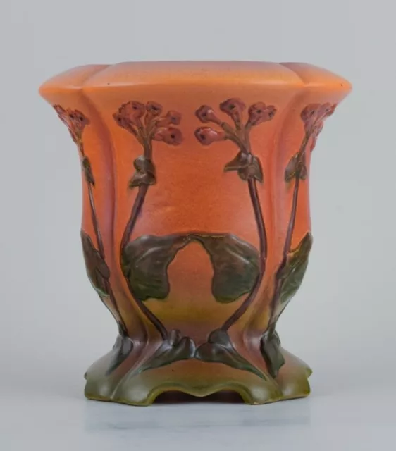 Ipsens, Denmark, vase with glaze in orange and green tones.
