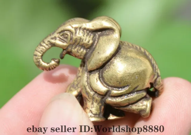 1.2" Old Chinese Brass Fengshui Beast Elephant Statue Pendant