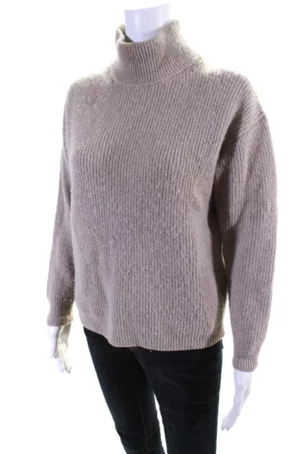 Peserico Womens Metallic Knit Turtleneck Pullover Sweater Beige Wool Size IT 38 2