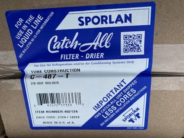 Sporlan C-487-G T/C 7/8" ODF Catch-All Liquid Line Replaceable Core Filter Drier