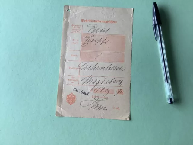 Germany Calvorde Saxony 1900 postal delivery note  Ref A1531