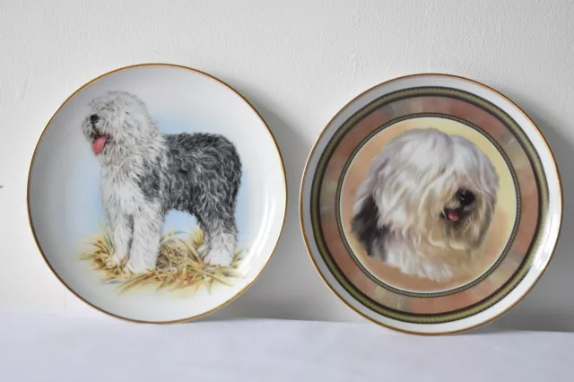 Old English Sheepdog Display Plate X 2 Collectable Porcelain (G)