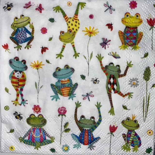 5 x Single Paper Cocktail Napkins/Decoupage/Craft/Dining/ Happy Frogs BC211