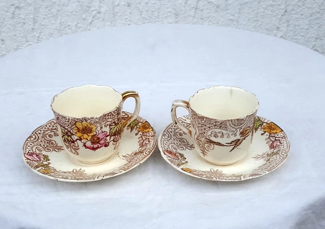 2 tasses à café et sous-tasses, faïence K et G Lunéville, modèle Guipure