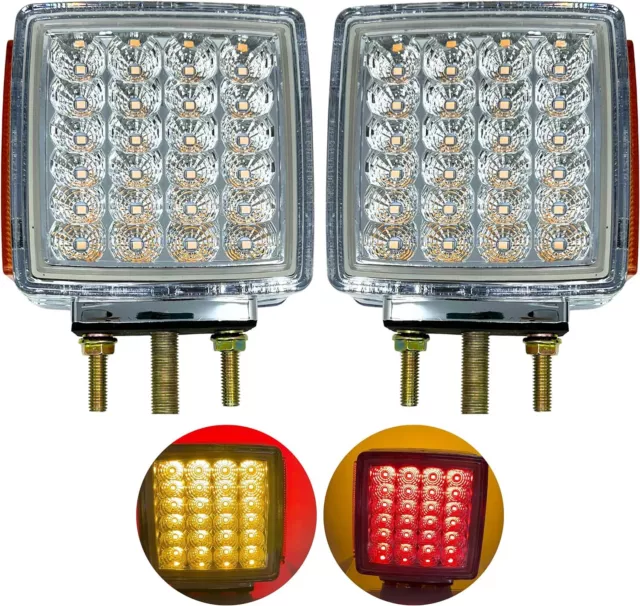 2Pcs Amber/Red 51 LED Double Face Stud Mounted Pedestal Lights Fender STT Clear