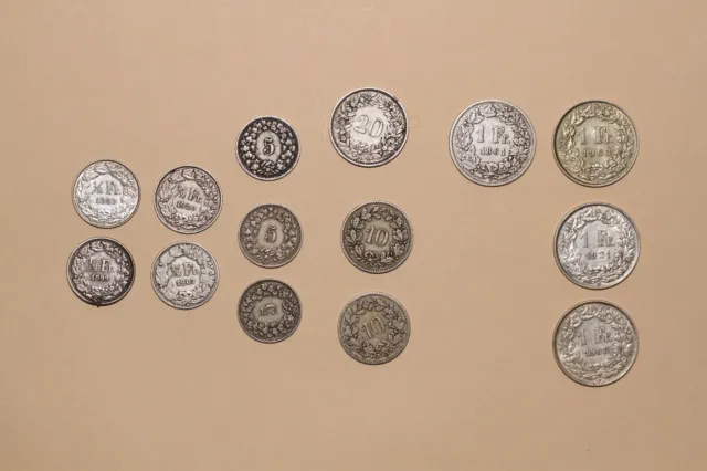 Collection lot de 14 pièces suisse de 1861 à 1963 Argent- Nickel et Cupronickel