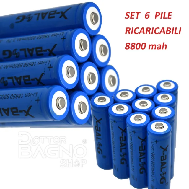 SET 6 PILE BATTERIE RICARICABILI PILA BATTERIA RICARICABILE LITIO 3.7V 8800 mAh