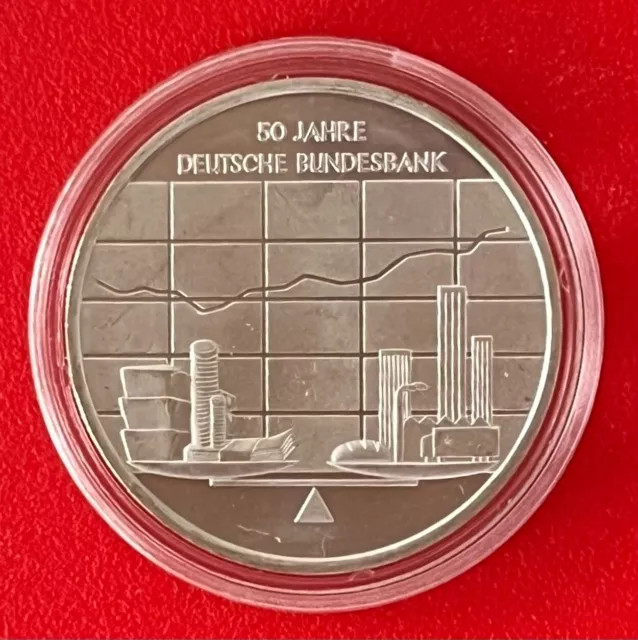 10 Euro Silbermünze - 50 Jahre Deutsche Bundesbank - Kapsel, unzirkuliert