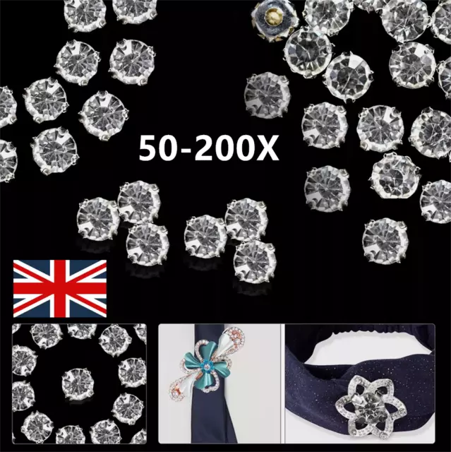 Round Crystal Clear Glass Diamante Claw Set Rhinestones Setting Glass Sliver UK