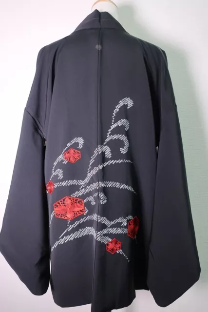 8552F5 Silk Vintage Japanese Kimono Haori Jacket Wave Embroidery Flower