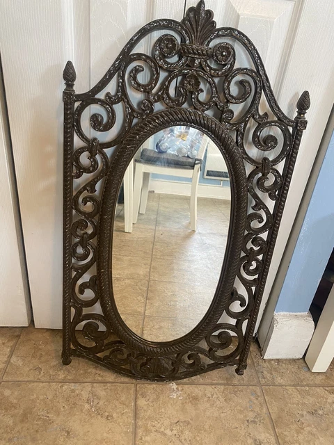 Vintage 1970's Syroco Floral Scroll, Hollywood Regency, Black Filigree Wall Mirr