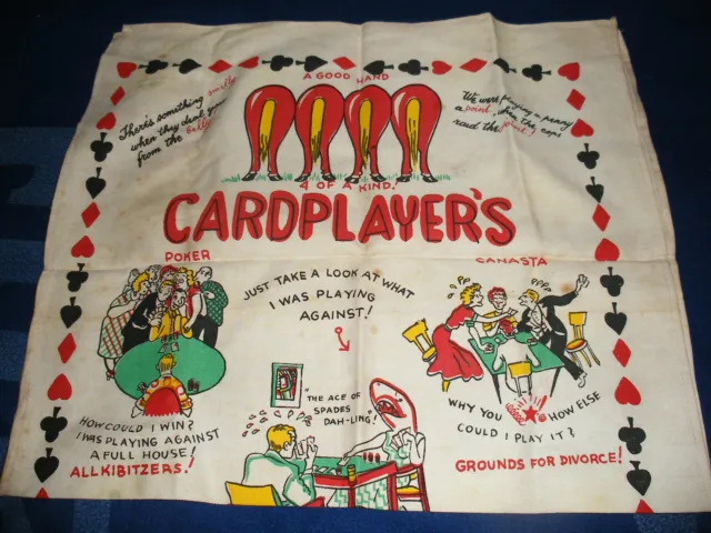 Vintage Lot Of 2 Hankerchief Card Players Crying Towel Beer Hangover