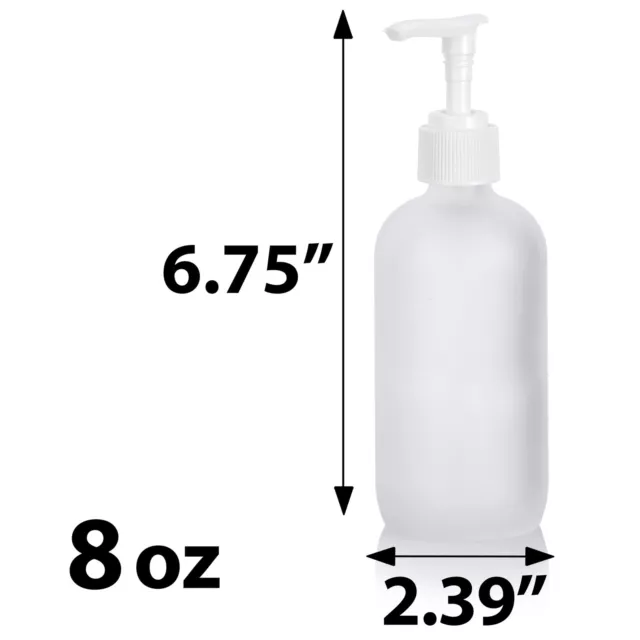 8 oz Frosted Clear Glass Boston Round Bottle White Lotion Pump (12 Pack)