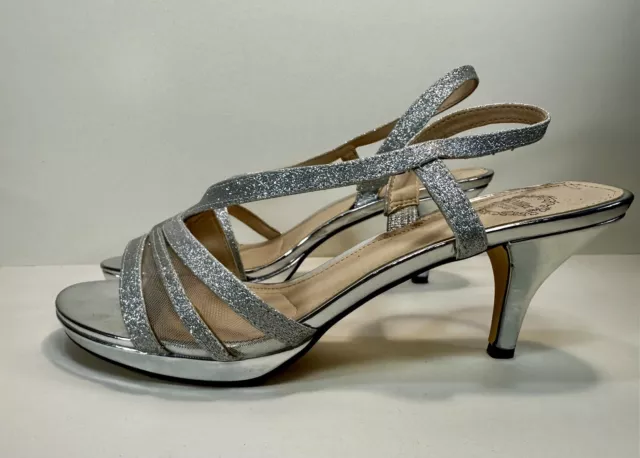 I. Miller Sexy Silver Glitter Fancy Strap Wedding Sandals Heels Women’s Size 8.5