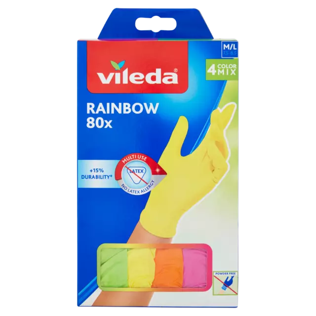 Vileda Gants Polyvalent Rainbow,Nitrile,Multicolore,80 Pièces, M/L