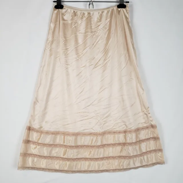 Vintage Sears Nylon Half Slip Womens Medium Beige Lace Side Slit 27" Length