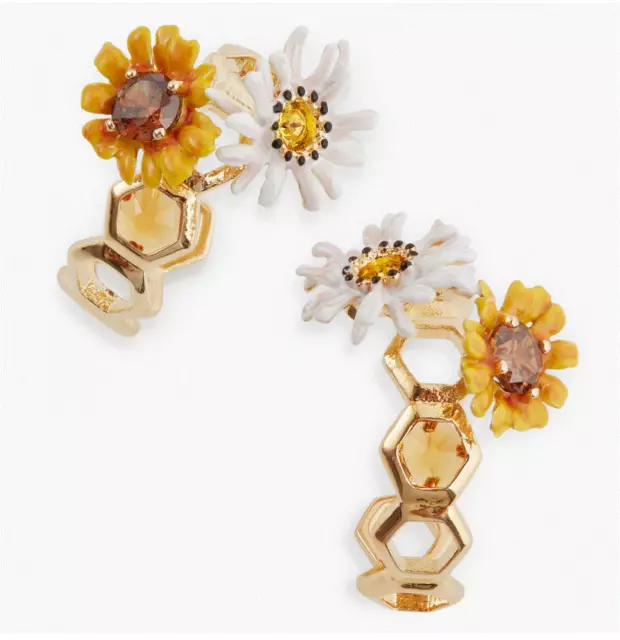 Les Nereides, FLOWER & HONEYCOMB STUD CREOLES, APPM104T, Handmade mit OVP