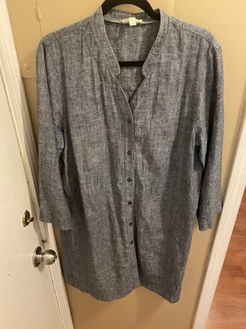 Eileen Fisher Organic Hemp And Cotton Button Down Dress Tunic Size Large