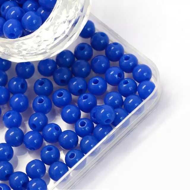 200 Blau Undurchsichtig Acryl Runde Perlen 6 mm x 5,5 mm Loch 2 mm P00137T