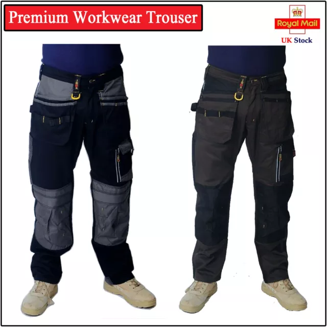 Heavy Duty Mens Cargo Work Trousers Combat Workwear Pants With Knee Pads Pockets