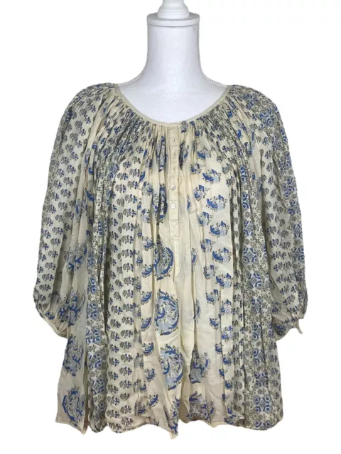 Calypso Saint Barth Womens Floral Print  Long Sleeve Blouse Beige Size 0