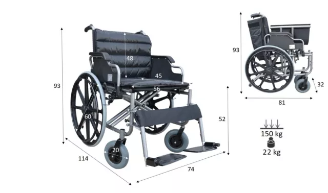 THIRA Sedia a rotelle bariatrica ad autospinta carrozzina per disabili anziani x 2