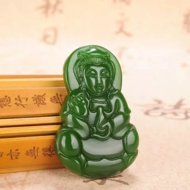 Chinese natural green jade Guanyin pendant men's Buddha statue jade brand jade Z